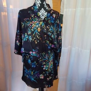 Zara Black Floral Wrap Kimono